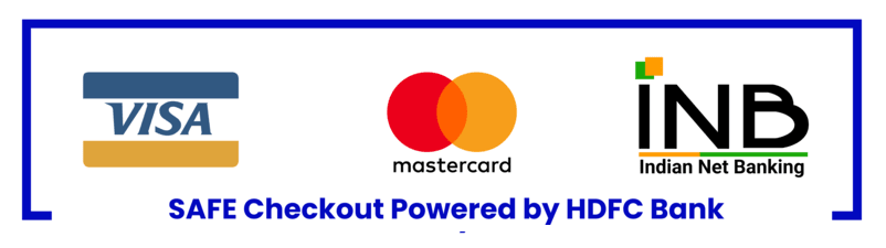 Visa, Mastercard, and Indian Net Banking secure checkout by HDFC Bank